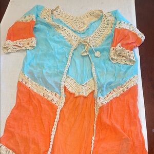 1712105 Cupshe Orange and Cream Crochet Dress kimono coverup